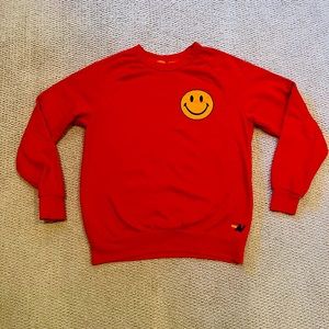 Aviator Nation unisex, cherry red smiley crewneck size large